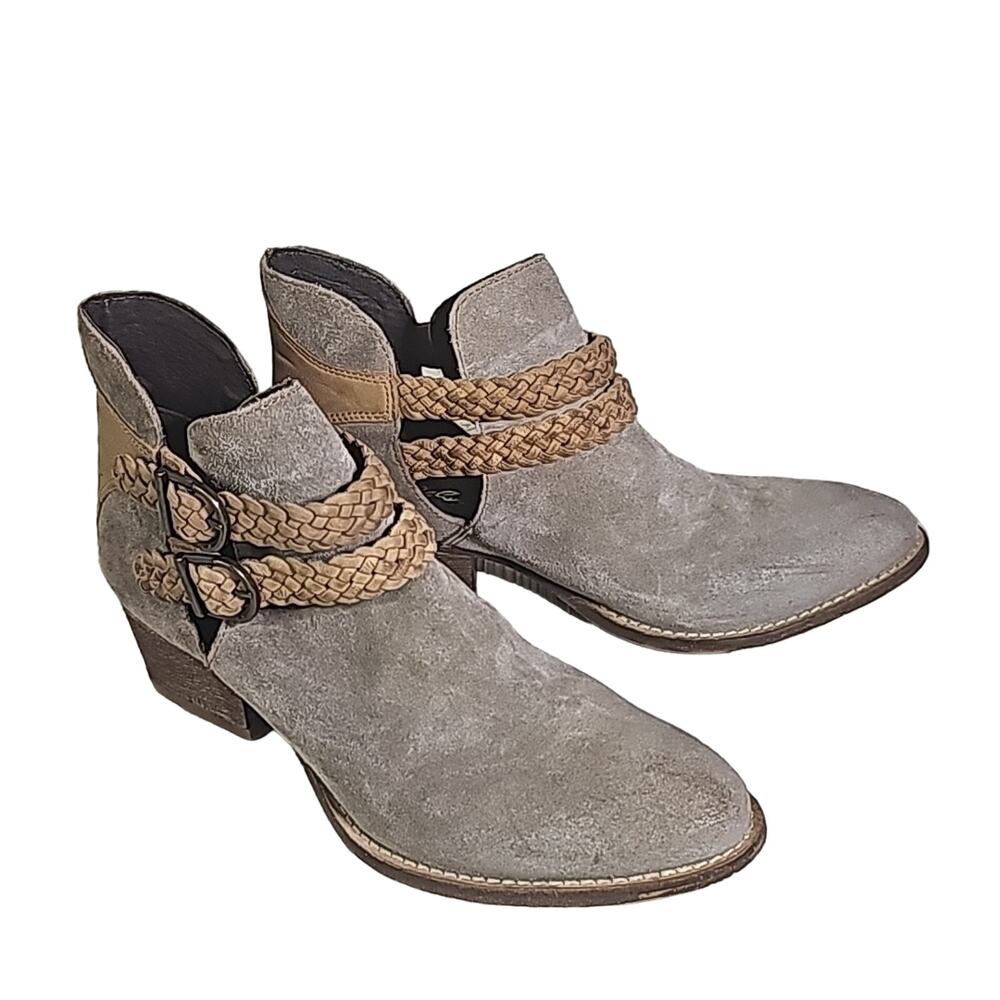 Rebels Suede Braided Leather Calista Double Buckle Ankle Boots Womens Size 8.5